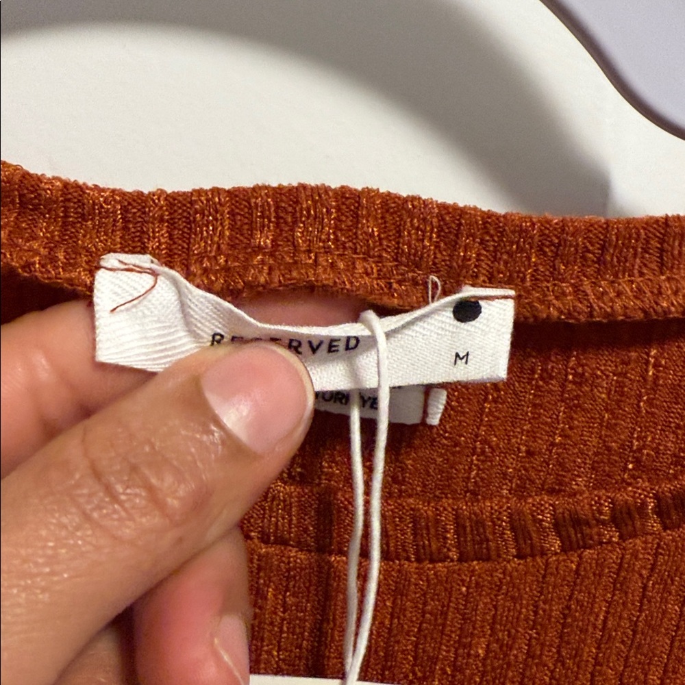 RESERVED Rust Ribbed Long Sleeve Top - Picture 6 of 7